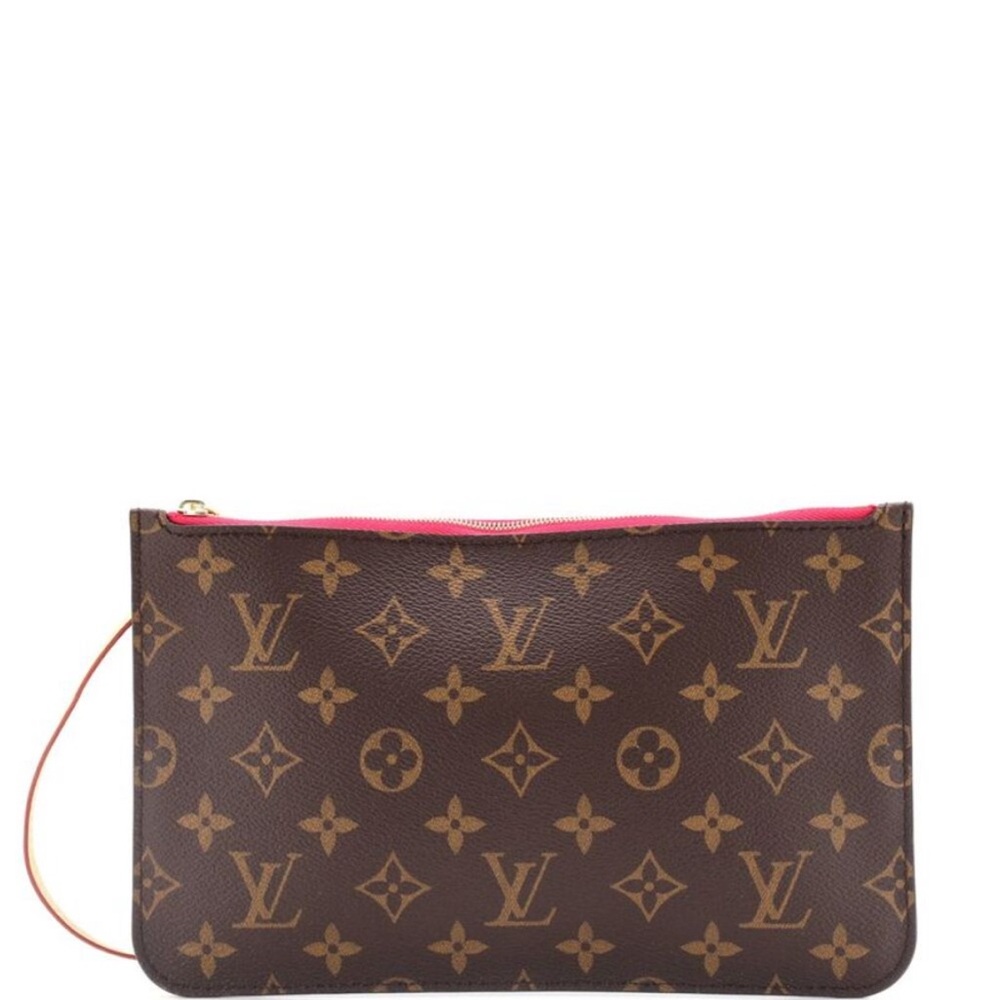 Louis Vuitton Neverfull Pochette  AUTHENTIC Brown and Pink Monogram Wristlet